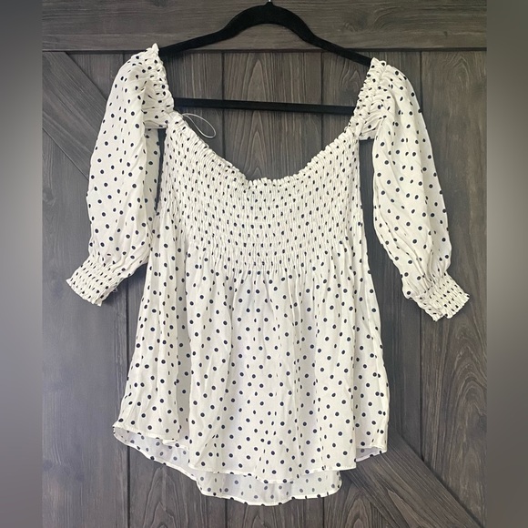 Zara White and Black polka dot strapless off the shoulder top, NTW, sz L - Picture 4 of 7